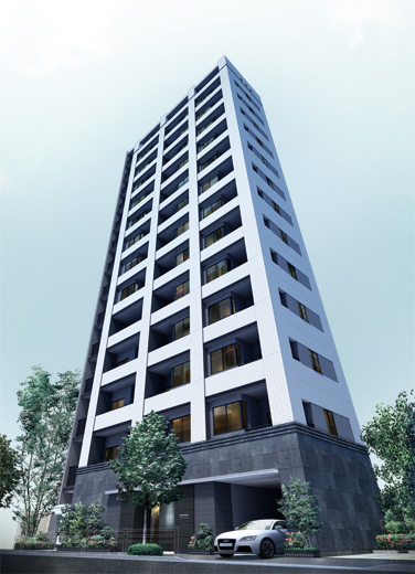 Buildings and facilities. The appearance of the dwelling, And in the midst of the urban landscape as shine also conspicuously beautifully, Folding vertical and horizontal lines are changing the face, To create a three-dimensional shadow. While firing a presence that stately as a mansion also noble its appearance is, It plays a gentle harmony with the surrounding cityscape. (Exterior CG)