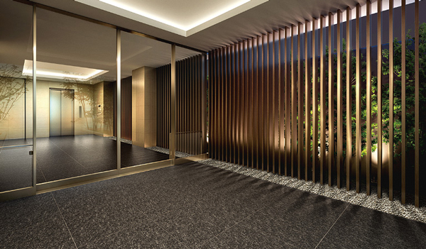 Shared facilities.  [Piloti ・ Corridor (House B)] Sophisticated design beauty louver draw of piloti is, It tells the design grade. ( [House B]  Piloti ・ Corridor Rendering)