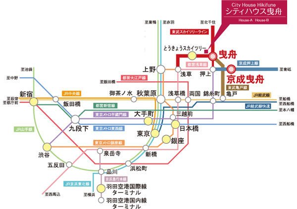 Surrounding environment. You can freely access to the city center in 2 stops use. 14 minutes from the towing Station to Tokyo Station (15 minutes during commute), Direct to Otemachi Station 18 minutes. (19 minutes during commuting) (Access view)