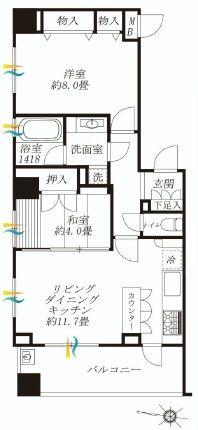 Floor plan. 2LDK, Price 33,800,000 yen, Occupied area 58.04 sq m , Balcony area 10.68 sq m