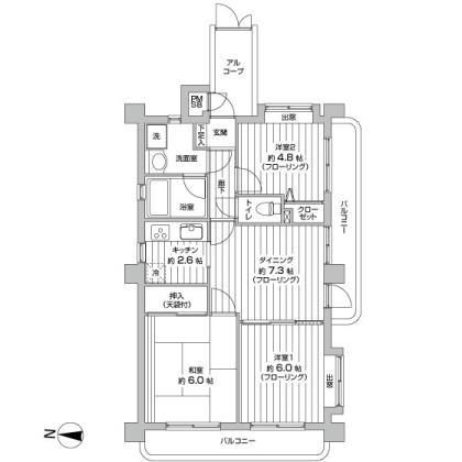 Floor plan. 3DK, Price 29,800,000 yen, Occupied area 57.44 sq m , Balcony area 13.84 sq m