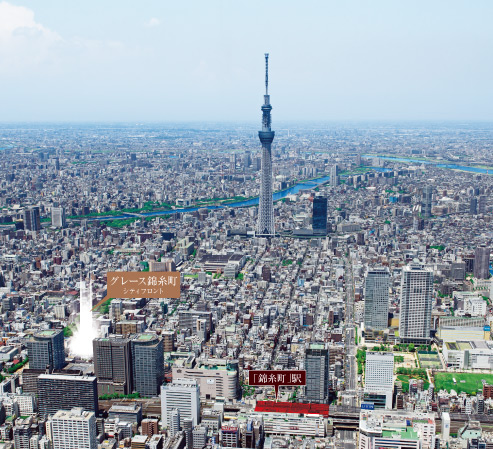 Surrounding environment. "Kinshicho" location in a 6-minute walk to the station. The city of, To enjoy the charm of the main area. If I could live here, Change the future ・ ・ ・ Full of such expectations, A new life starts. ※ Photos are subjected to some CG work on aerial photographs of the 2013 May shooting, In fact a slightly different.