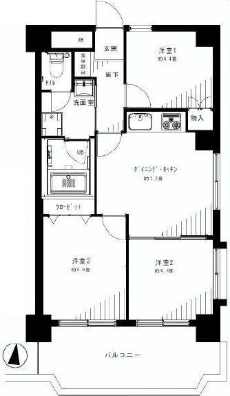 Floor plan. 3DK, Price 23.8 million yen, Footprint 50.6 sq m , Balcony area 6.79 sq m