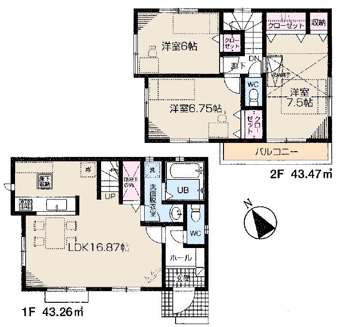 Floor plan. (Building 2), Price 39,800,000 yen, 3LDK, Land area 98.56 sq m , Building area 86.73 sq m