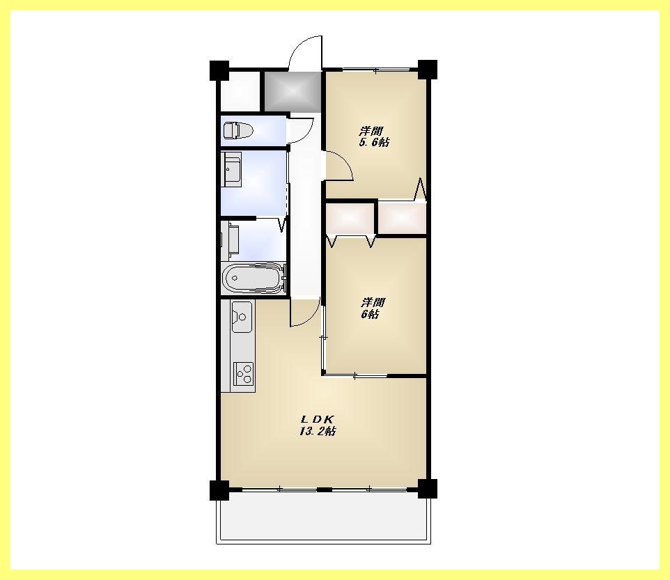 Floor plan. 2LDK, Price 13.3 million yen, Occupied area 55.08 sq m , Balcony area 6.12 sq m