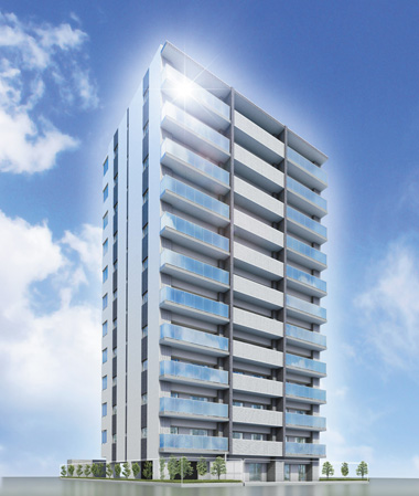 Buildings and facilities. ventilation ・ Daylighting ・ About 67% corner dwelling unit rate in consideration of the privacy produce a living space full of sense of openness to ensure the (percentage of the total dwelling unit). All houses southwestward, It has achieved a bright living space to adopt the sunlight with plenty. (Exterior - Rendering / In fact a somewhat different in the things that caused draw based on the drawings of the planning stage. It should be noted, Planting does not indicate the status of a particular season. or, Tree species of planting, About the size has become a undetermined, At the time of completion, It is about Rendering does not grow. Around the building are omitted for clarity)