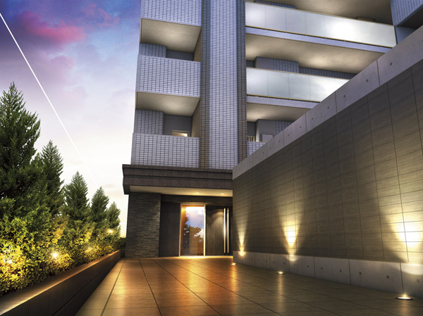 Buildings and facilities. Take a longer entrance approach that leads to the relaxation of the mansion, By dividing the public space and private space, And finished with a safe and comfortable entrance. (Entrance approach Rendering / In fact a somewhat different in the things that caused draw based on the drawings of the planning stage. It should be noted, Planting does not indicate the status of a particular season. or, Tree species of planting, About the size has become a undetermined, At the time of completion, It is about Rendering does not grow. Around the building are omitted for clarity)