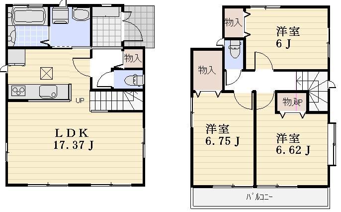 Floor plan. (Building 2), Price 32,800,000 yen, 3LDK, Land area 82.63 sq m , Building area 87.35 sq m