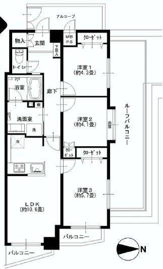 Floor plan. 3LDK, Price 29,900,000 yen, Occupied area 59.67 sq m , Balcony area 3.72 sq m