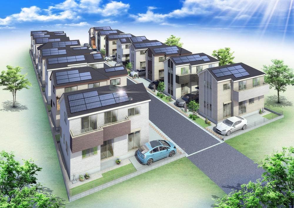 Rendering (appearance). Solar power system all building equipped (Rendering)