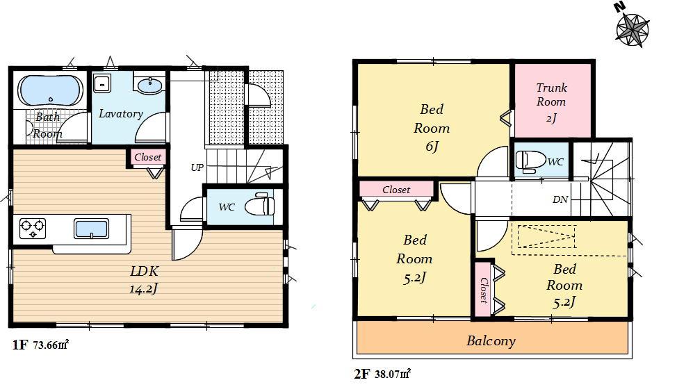 Floor plan. 29,800,000 yen, 3LDK, Land area 95.5 sq m , Building area 75.73 sq m ■ Land area / 95.50 sq m ■ Building area / 75.73 sq m