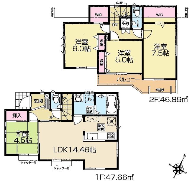 Floor plan. (6 Building), Price 39,900,000 yen, 4LDK, Land area 119.18 sq m , Building area 94.55 sq m