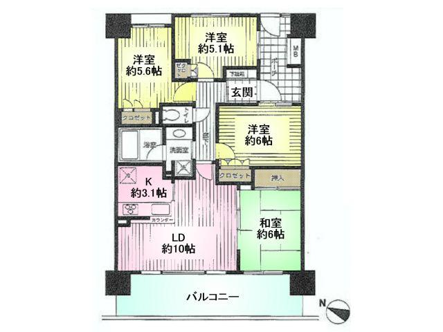 Floor plan. 4LDK, Price 39,800,000 yen, Occupied area 76.11 sq m , Balcony area 15.01 sq m