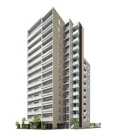 Features of the building.  [Snuggle up to the dynamism of Tachikawa, Private residence of station 4 minutes walk] (Exterior - Rendering ※ Rendering is what drew based on the drawings of both the planning stage, In fact a slightly different. Also, It may be subject to change in the future. It should be noted, Details of appearance ・ Equipment ・ Piping, etc., it has some omitted or simplified. With regard to planting, Not a representation of the status of a particular season, It does not grow to about Rendering at the time of completion. Regarding tile and various member is, Thing and texture ・ There is a case where the appearance of such color is slightly different. )