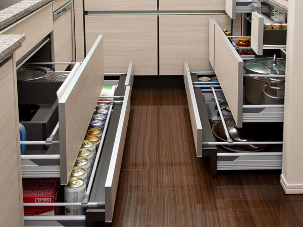 Kitchen.  [All slide storage] Be taken out easily slide housed thing back.