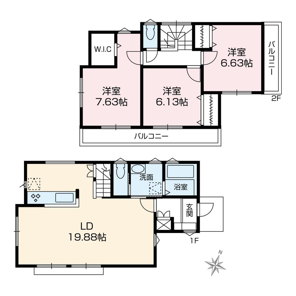 Building plan example (floor plan). Building plan example (6 Building) 3LDK, Land price 25,200,000 yen, Land area 118.05 sq m , Building price 12.6 million yen, Building area 92.56 sq m