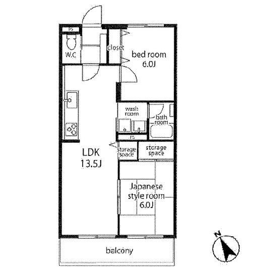 Floor plan. 2LDK, Price 18.5 million yen, Occupied area 56.62 sq m , Balcony area 6.48 sq m floor plan