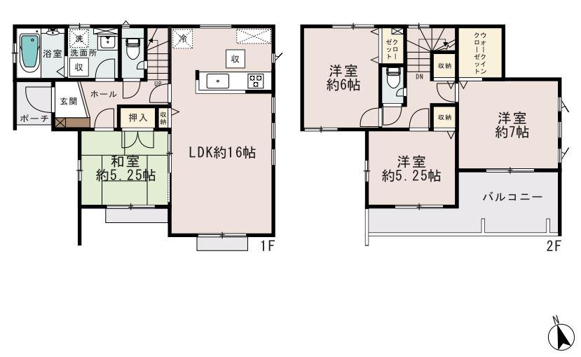 Floor plan. (1 Building), Price 37,800,000 yen, 4LDK, Land area 108.76 sq m , Building area 95.64 sq m