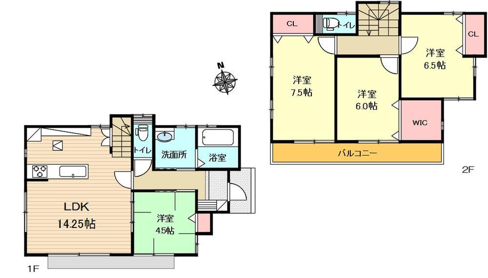 Building plan example (floor plan). Building plan example (No. 2 locations) Zenshitsuminami facing 4LDK + WIC ・ Two car spaces Allowed !!