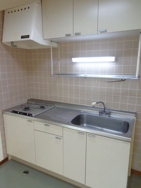Kitchen. Is a kitchen that two-burner gas stove is attached ☆