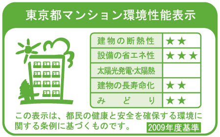 Building structure.  [Tokyo apartment environmental performance display] Based on the efforts of the building environment plan that building owners will be submitted to the Tokyo Metropolitan Government, 5 will be evaluated in three stages for items.  ※ See "Housing term large dictionary" for more information