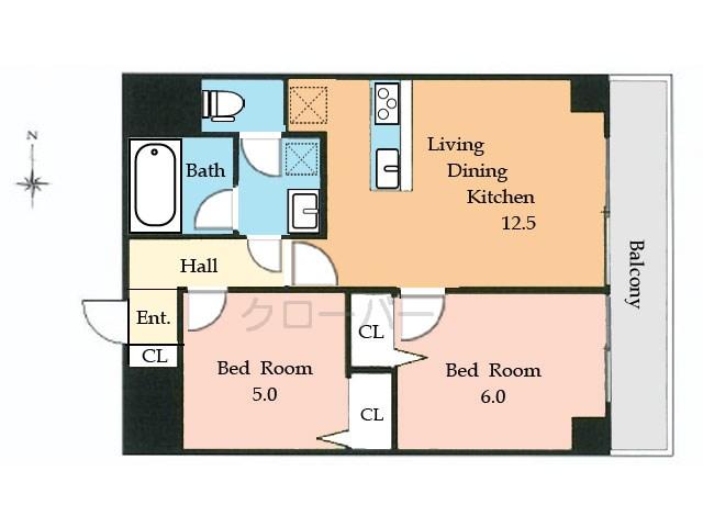 Floor plan. 2LDK, Price 25,800,000 yen, Occupied area 51.03 sq m , Balcony area 5.22 sq m