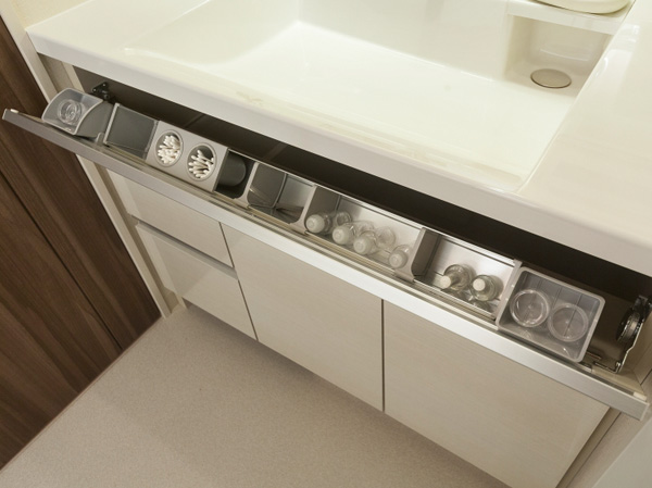 Bathing-wash room.  [Smart pocket counter can be used neat] Open the bottom of the wash bowl and Pata', It is a convenient storage to organize small items. Also, A partition plate can be moved to match the ones that put away.