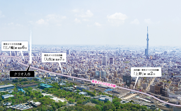 Surrounding environment. Roppongi and Ginza also direct in subway. Yamanote Line, even within walking distance (16 minutes walk to Uguisudani Station), Ueno (Ueno Park / About 1.8km) and Asakusa (Sensoji Temple / Also go to walk in the walk mood about 1.5km) area. Of course on weekdays, There are also a lot of countless ways to enjoy the shopping and holiday. (Ueno Park aerial photographs wished the local district from the sky ※ In fact a somewhat different the aerial photo of 2013 May shooting in what was CG synthesis)