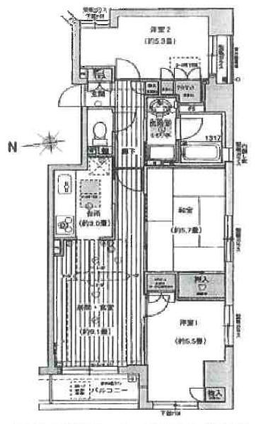 Floor plan. 3LDK, Price 35,800,000 yen, Occupied area 62.73 sq m , Balcony area 3.36 sq m