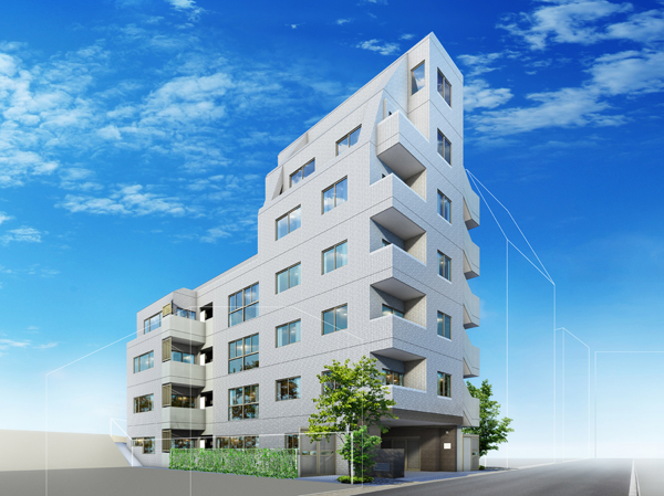 Buildings and facilities. Residence of all 17 House nestled in a quiet downtown residential area. 1 floor 1 units ~ The corner dwelling unit rate of increase in the planning of the three-units, Daylighting ・ ventilation ・ Form in consideration for private property. It portrays the full sense of openness urban life. (Exterior view)