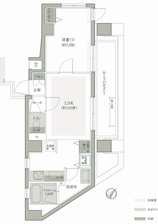  ◆ F type ・ 2LDK footprint / 51.90 sq m balcony area / 3.44 sq m