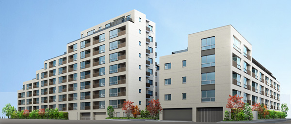 Features of the building.  [Exterior CG] Shine in the city center, Essence of traditional architecture approach to support the refinement of design. From the entrance to greet and stylish look, The design of the opening in which the pattern of the lattice motif, Up to the selection of materials such as reproduction wood louver oozes the warmth of wood, Has high aspirations are alive to every corner of the building.