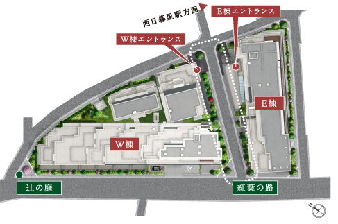Features of the building.  [Distribution building plan that leads to a light that is open to the southwest and southeast] Fine mansion, Not to be told in just a number of the beauty and variety of functions, Also one of the important elements can be incorporated very well the bounty of nature. To invite a soft light to the living space, We elaborated a distribution building plan that provided a major opening in the southwest face and the southeast face. (Site layout)