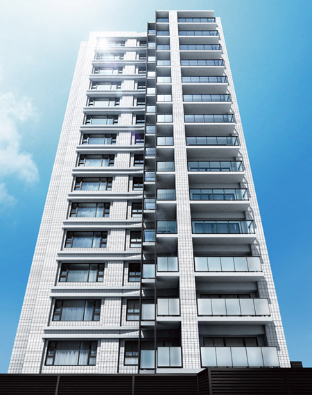 Buildings and facilities. In monotone color scheme of urban black and white, Appearance emphasized vertical lines was more complement the sharp form in the white fin. Attractive design that luxury drifts (Exterior view)