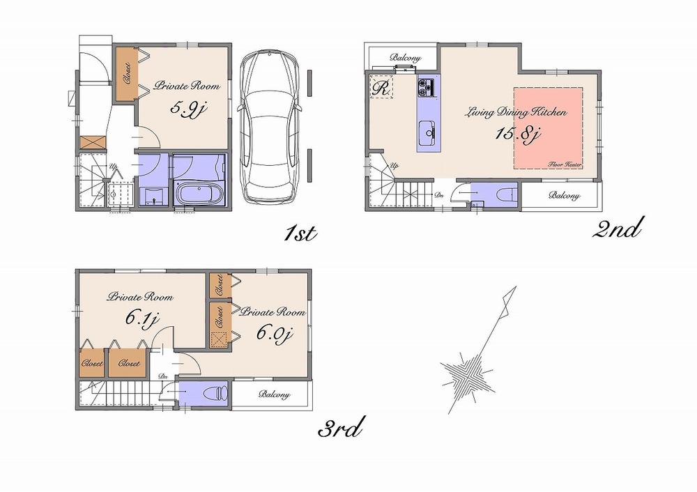 Floor plan. (C), Price 68,800,000 yen, 3LDK, Land area 49 sq m , Building area 94.17 sq m