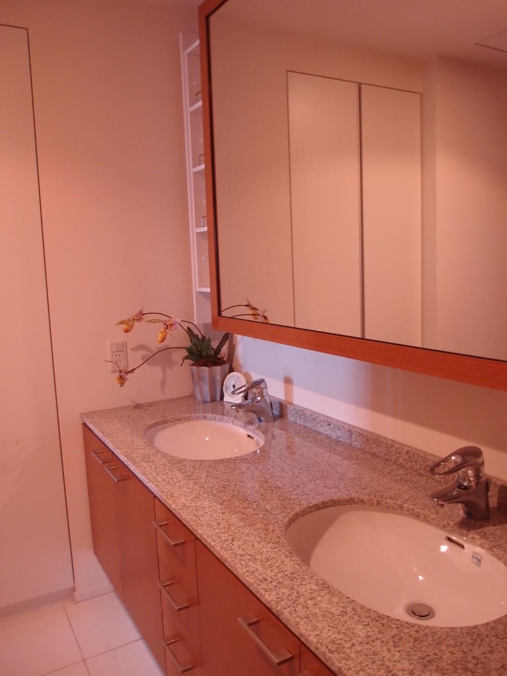 Wash basin, toilet. Bathroom vanity