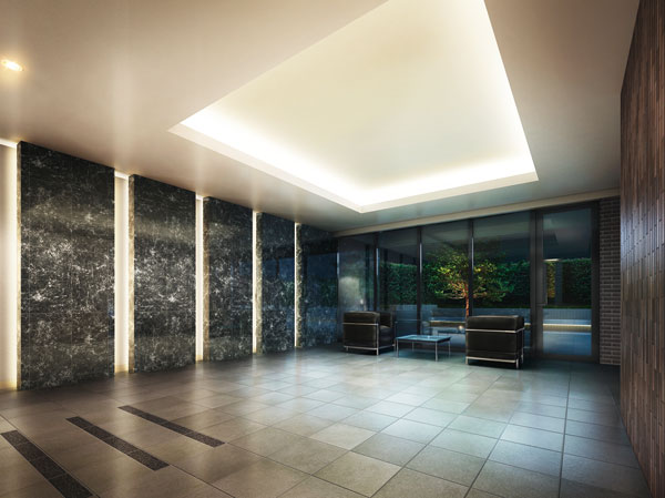 Shared facilities.  [And "light," "light" was conciliatory, Beautiful entrance hall] And step into one step foot from the entrance, From spreading there were adopted, such as granite and limestone to the wall, Elegant entrance hall. Pour from the open terrace, Be to reconciliation the "light" of the indirect lighting provided to Orijo ceiling or wall with the "light" of nature, Also created a dignified space gently. (Entrance Hall Rendering)