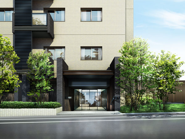 Buildings and facilities. The entrance around the, Planting trees, such as wigs and dogwood, It has created a moisture full of scenery to connect with cherry trees in the park. (Entrance Rendering)