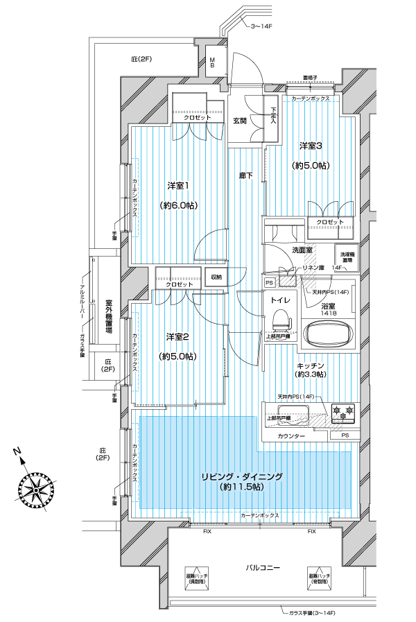 Room and equipment. Floor point of A type
