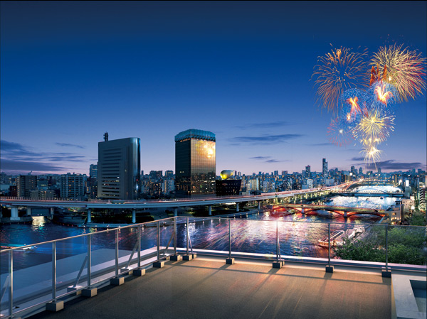 Features of the building.  [Sky Terrace] The top floor, Set up a dedicated terrace who live. You can see in the "Sumida River fireworks display" is also spacious and "special seats".  ※ Sky Terrace Rendering. For such as Sky Terrace of usage time, There are limited by Management Contract. For more information, please contact the person in charge.