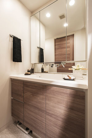 Bathing-wash room.  [Powder Room] Vanity is, Adopt a bowl-integrated counter that eliminates the seam of the counter. It looks clean and beautiful and clean is also easy.
