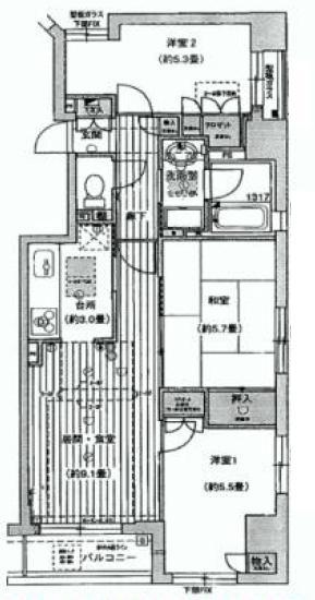 Floor plan. 3LDK, Price 35,800,000 yen, Occupied area 62.73 sq m , Balcony area 3.36 sq m