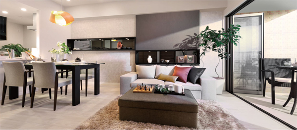 Living.  [living ・ dining] Including the open-air space, From the rich opening narrowing takes the nature of wind and sunlight to actively, Such as raw activity lines and room layout block the line of sight, Comfortable room plan were considered to privacy. (Bos type same specifications)