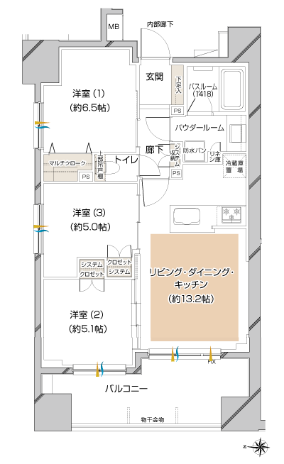 Floor: 3LDK, occupied area: 64.68 sq m
