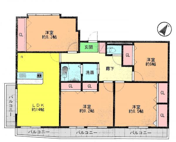 Floor plan. 4LDK, Price 29,800,000 yen, Occupied area 99.68 sq m , Balcony area 13.79 sq m
