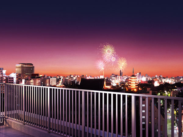 Features of the building.  [Draw the tradition of Asakusa, "Attractive" design for] While emphasizing the texture, which is inherited by the former traditional architecture, Create a flavor that is deep down to the smallest detail. By adopt a more agnostic only to the profound sense of sophistication, We claim the unique presence to be loved with transitory era.  ※ In fact a slightly different is subjected to some CG work to view photos from the 10th floor considerable height site (August 2012 shooting).