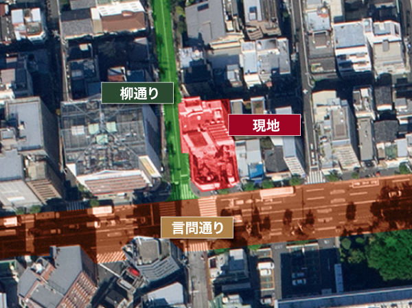 Surrounding environment.  [Corner location of the open two-sided road] Planning area of ​​"Geo Asakusa Third Street" is, Corner location in a two-sided road along the Kototoi street facing in Willow Street while the front. Meets the neighborhood tightness of the building there is no open-minded Location.  ※ Aerial photo (October 2012 shooting) to slightly different from the actual are subjected to some CG processing.