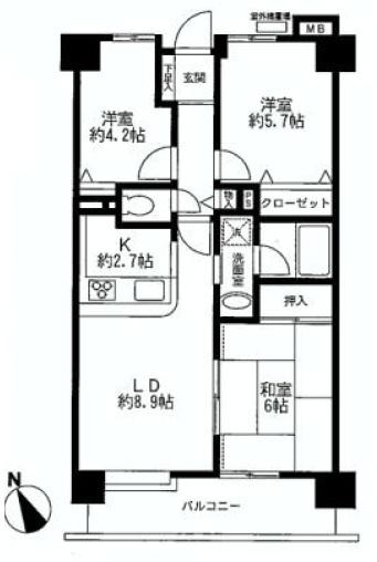 Floor plan. 3LDK, Price 23.2 million yen, Occupied area 60.03 sq m , Balcony area 9 sq m