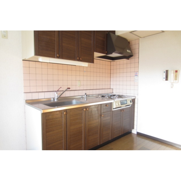 Kitchen. Stylish kitchen. It is a gas stove installation type.