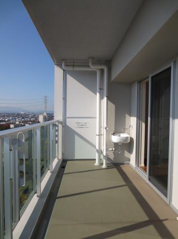 Balcony. Wide balcony of depth. Slop sink is equipped with.